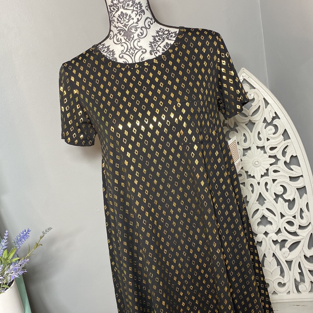 Lularoe Carly Dress Elegant Collection Black w/ Gold Shimmer Size XS NWT - Picture 3 of 10